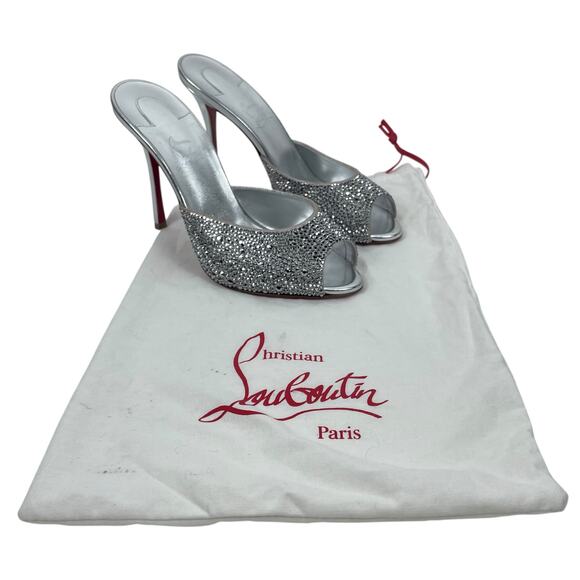 Christian Louboutin Me Dolly Strass 100mm Crystal Mules Silver Size 38 - Picture 4 of 15